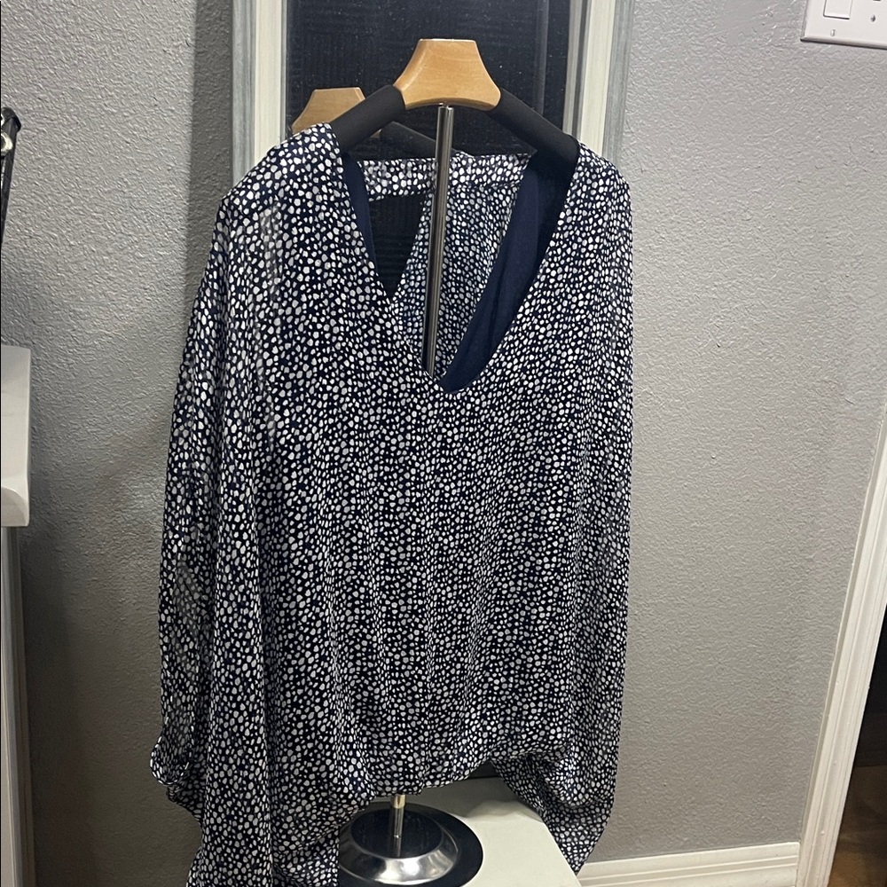 Navy and White Polka Dot Blouse - size L